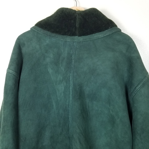 CALAFATE 100% Shearling Dark Green Vintage Coat Dark Green Boho Oversized S - Picture 5 of 13